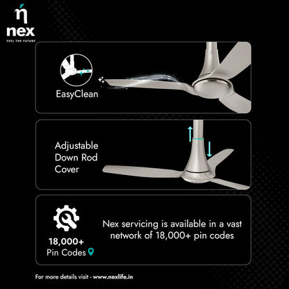 NNEX Dryft A90 1200 mm | BEE star Rated Premium Ceiling Fan | 20% Higher Air Thrust* | Airfluence™ ABS Blades For Low Noise | Adjustable Downrod | 2-Yr Warranty | Free Installation | Slate Gold