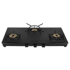Faber 3 Burner 77Cm Cooktop |Auto Ignition| |Metal Knobs| MS Diamond Coated Pan Support | Matt Black Glass Finish |5 Yrs