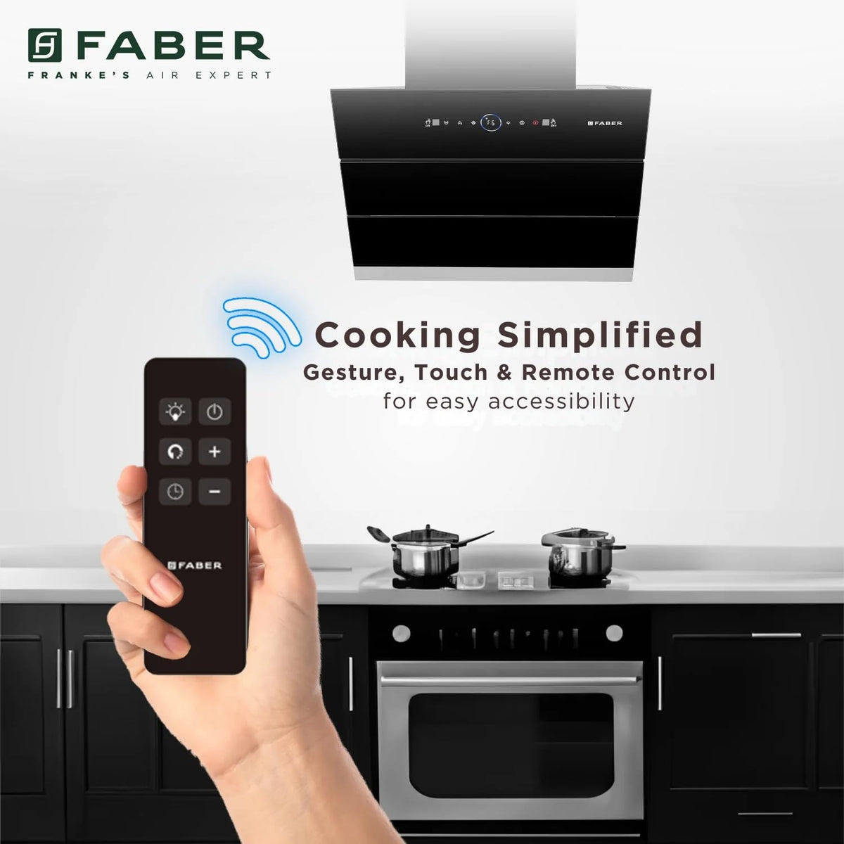 Faber 60 cm 1500 m³/hr Wall Mounted Kitchen Chimney (HOOD COMET BLDC FL HC BK 60, Filterless technology, Touch & Gesture
