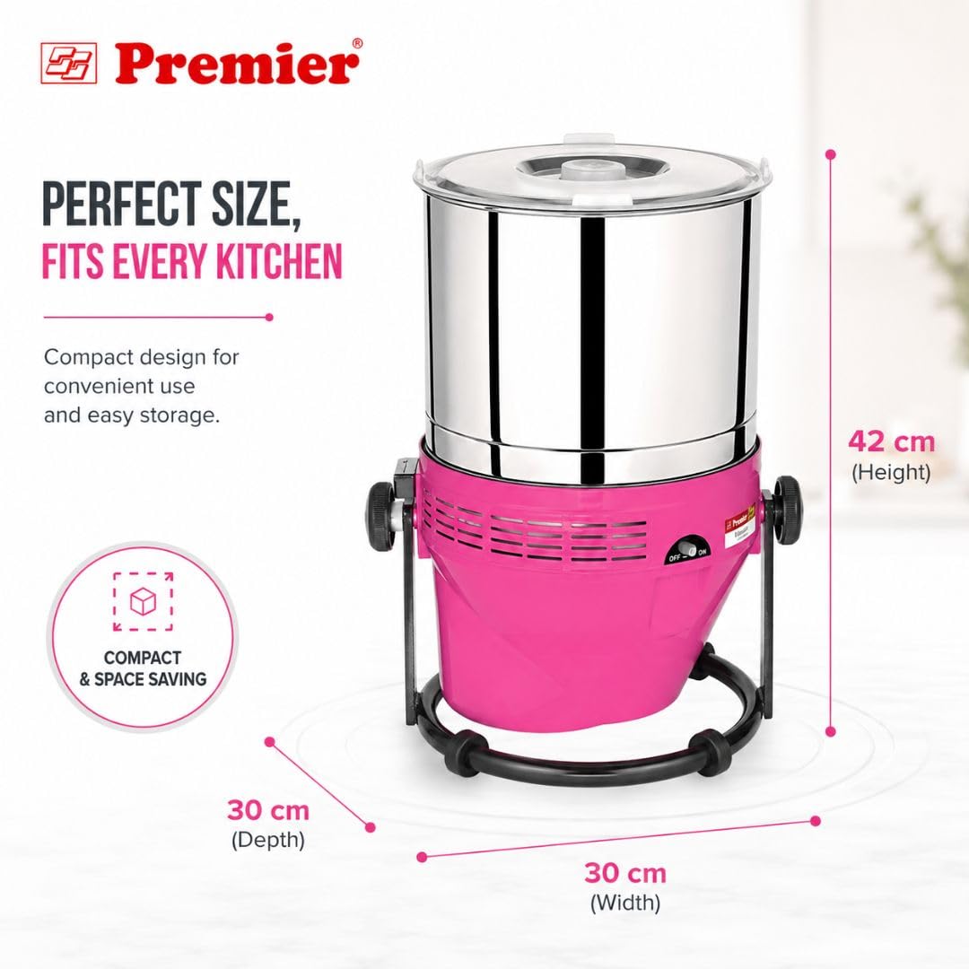 Premier Lifestyle टिल्टिंग वेट ग्राइंडर PG502 2 LTR 230 V | पिंक (गुलाबी) | इनोवेटिव टिल्टिंग डिज़ाइन, शक्तिशाली 200W मोटर, स्टाइलिश फिनिश, ग्राइंडिंग बैटर्स, पेस्ट और मसालों के लिए आदर्श | 5 साल की