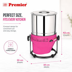 Premier Lifestyle टिल्टिंग वेट ग्राइंडर PG502 2 LTR 230 V | पिंक (गुलाबी) | इनोवेटिव टिल्टिंग डिज़ाइन, शक्तिशाली 200W मोटर, स्टाइलिश फिनिश, ग्राइंडिंग बैटर्स, पेस्ट और मसालों के लिए आदर्श | 5 साल की