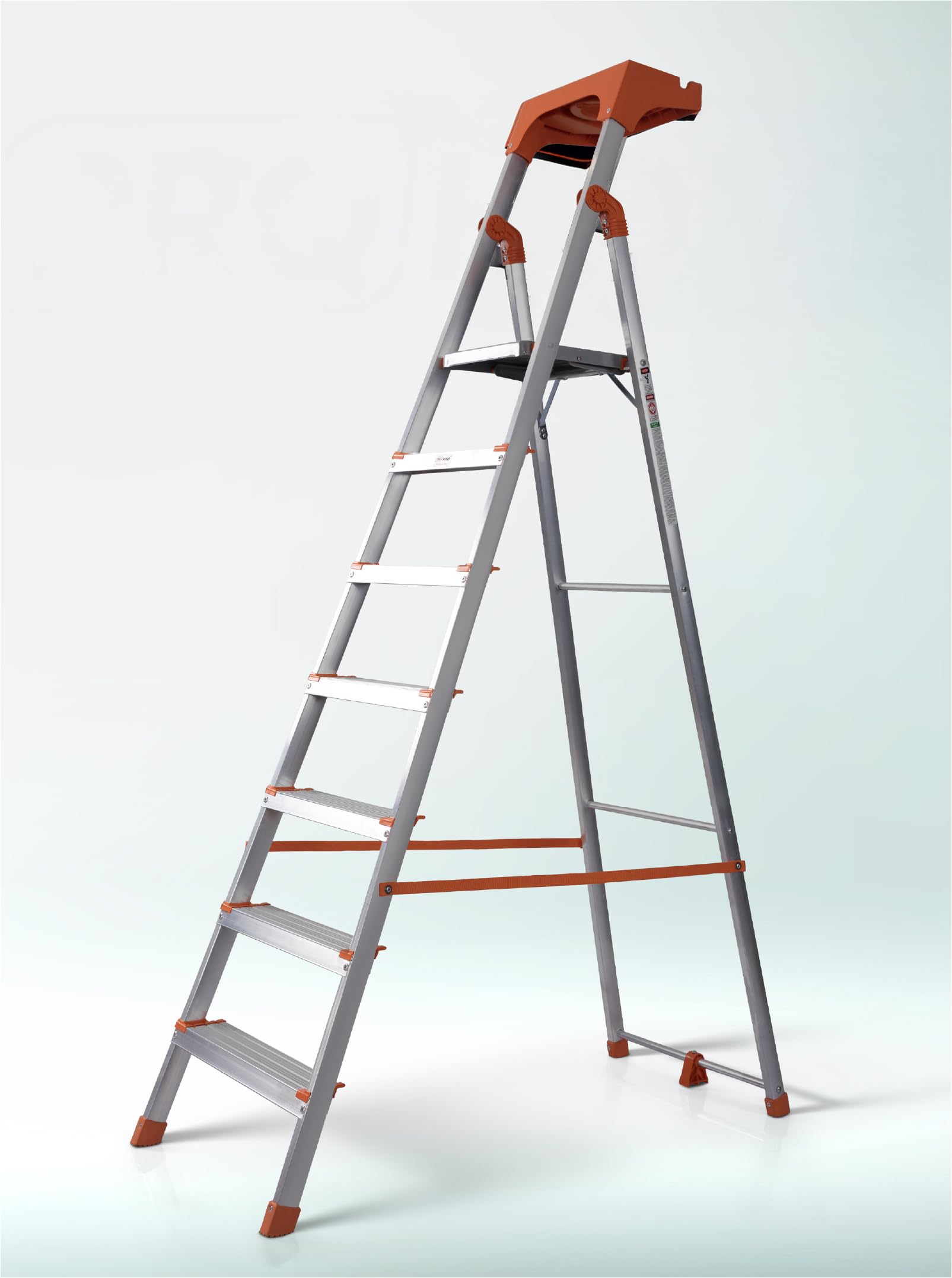 HOUZA Aluminium Ladder for Home 5 Steps Foldable with Railing & Anti-Skid Wide Steps | Multi-Purpose Heavy Duty Ladder, Kitchen & Household | 250 Kg Load Capacity | 5 Year Warranty (Orange)