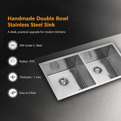 Kaff Marco Handmade Stainless Steel Kitchen Sink 34 x 18 Inch | 304 Grade SS | Satin Finish