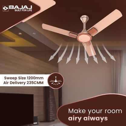 Bajaj Artisan 12S2 1200MM Ceiling Fans for Home | BEE-2 Star Rated Energy Efficient | SUPER 5TUFF TECHNOLOGY™ | SumoTuff Blades | High Air Delivery & High Speed | 5-Yrs Warranty 【Rosewood】