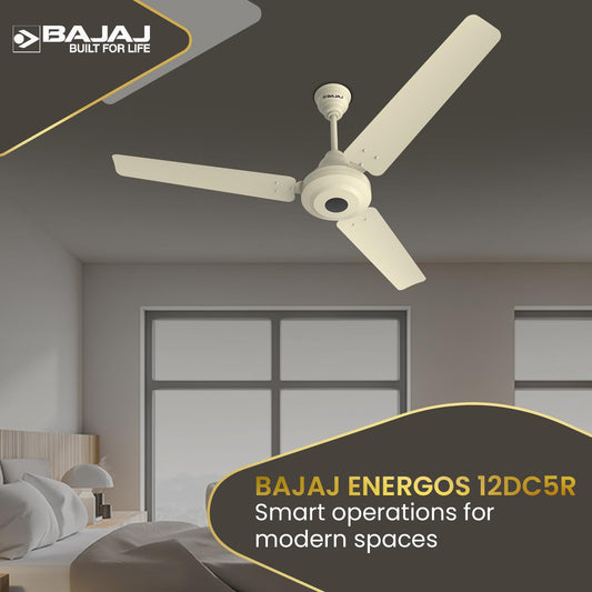 Bajaj Energos 12DC5R 1200 mm Silent BLDC Ceiling Fan|5-StarRated Energy Efficient Ceiling Fans for Home|Remote Control|Upto 65% Energy Saving|High Speed|Silent Operation|2-Yr Warranty Ivory
