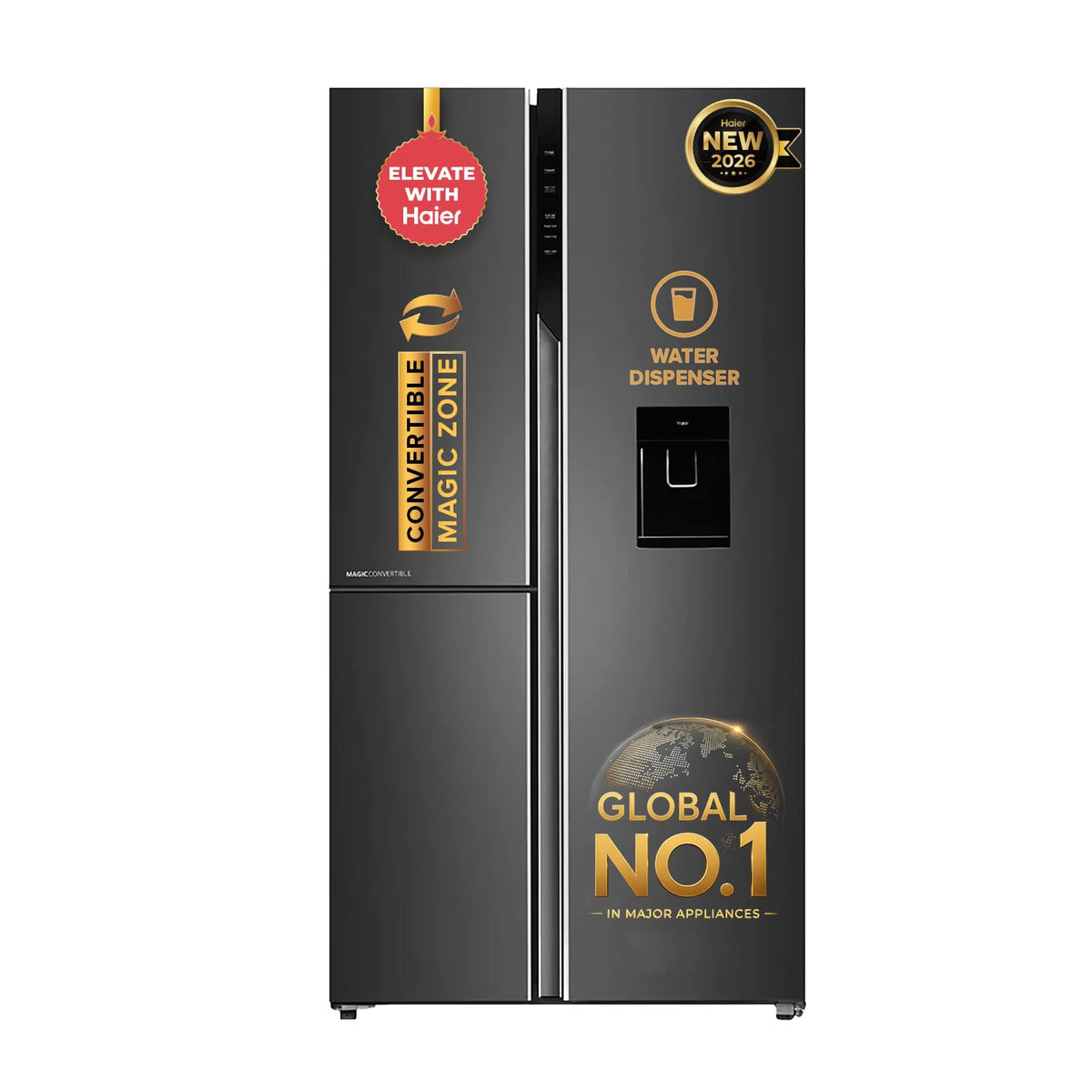 Haier 592 L 3 Star Frost Free Expert Inverter Smart Sense AI enabled 3-Door Side by Side Refrigerator (HRT-683WGKU1, Graphite Black, Magic)