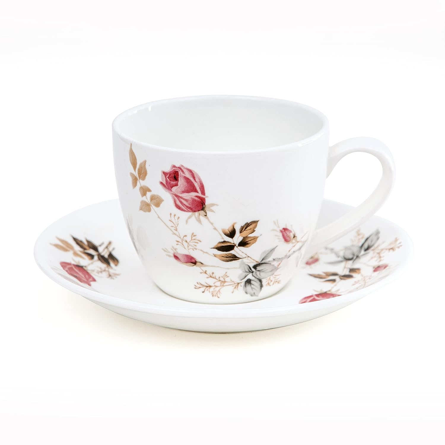 Clay Craft Fine Ceramic | Floral Printed | Tea/Coffee Cups - Set of 6-180 ml Each (Cup Saucer)