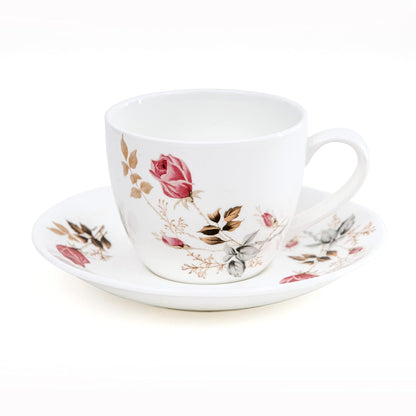 Clay Craft Fine Ceramic | Floral Printed | Tea/Coffee Cups - Set of 6-180 ml Each (Cup Saucer)