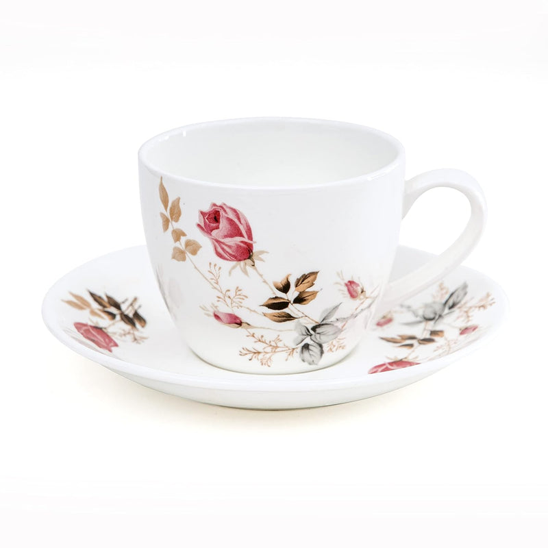 Clay Craft Fine Ceramic | Floral Printed | Tea/Coffee Cups - Set of 6-180 ml Each (Cup Saucer)