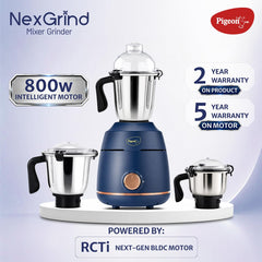 Pigeon Nex Grind 3 jar Blue color Mixer Grinder | 800W Powerful BLDC motor