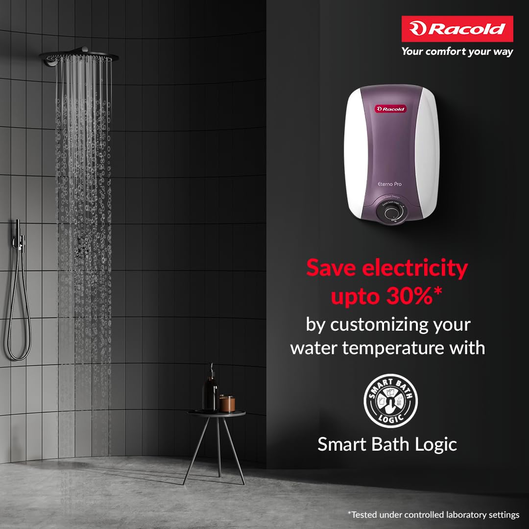 Racold Eterno Pro Storage Water Heater (Geyser) 25L with ABS Body – Corrosion Prevention with Titanium Enameled Coating, 7 Yrs Warranty on Tank, Energy Efficient, Free Standard Installation & Pipes