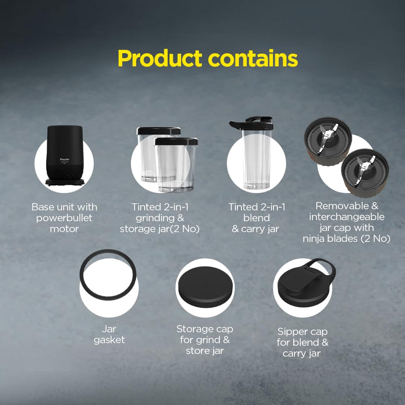 Preethi MiniBlend Plus Plastic Blender, 3 Jars, 300W for Blend, Grind & Store, Black