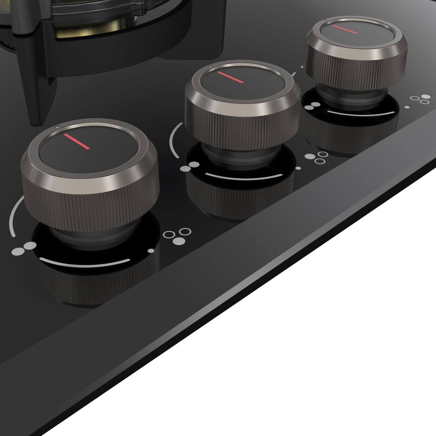 KAFF | ASHFORD Built-in Hob | 3 Burners Auto Electric Ignition 60 CM, Full Brass Burners with Flame Failure Device | 8 MM Thick Toughened Glass Black | ASF 603