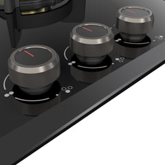 KAFF | ASHFORD Built-in Hob | 3 Burners Auto Electric Ignition 60 CM, Full Brass Burners with Flame Failure Device | 8 MM Thick Toughened Glass Black | ASF 603