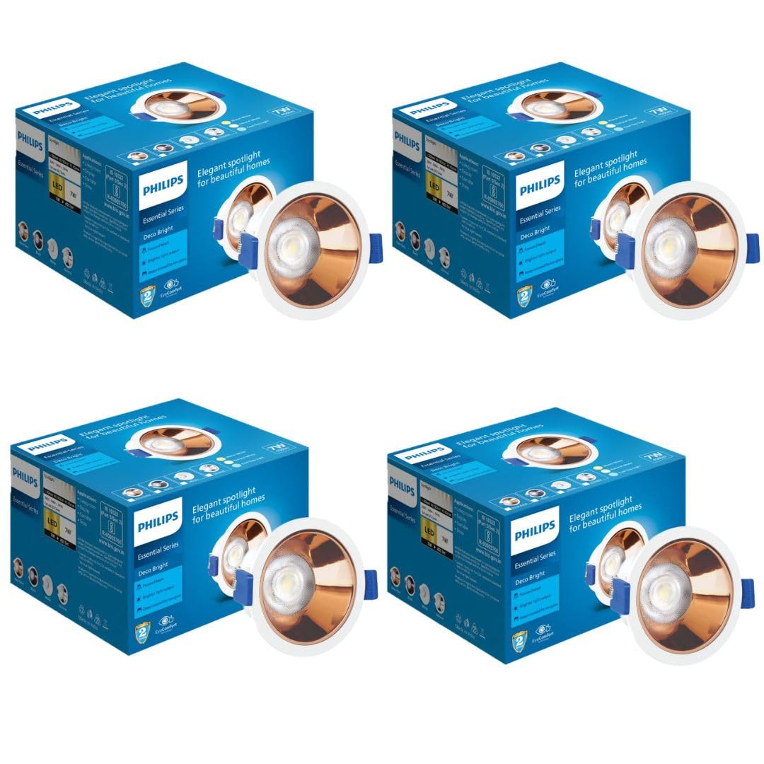 Philips 7 Watt Rose Gold Reflector LED Ceiling COB Round Spot Light with Focused Beam (Pack of 4)