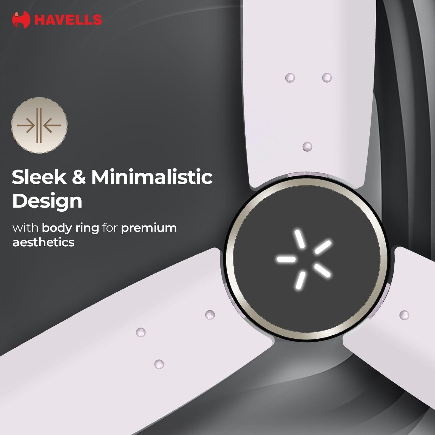 Havells FAB BLDC ULED Ceiling Fan 1200mm, 5 star, LED Speed Indicator, 380 RPM, Up to 65% Savings,Reverse Rotation,4 Speed Modes,Low Wattage 30W,Low Noise,Air Flow:225 CMM, 3 Year Warranty,Blush Ivory