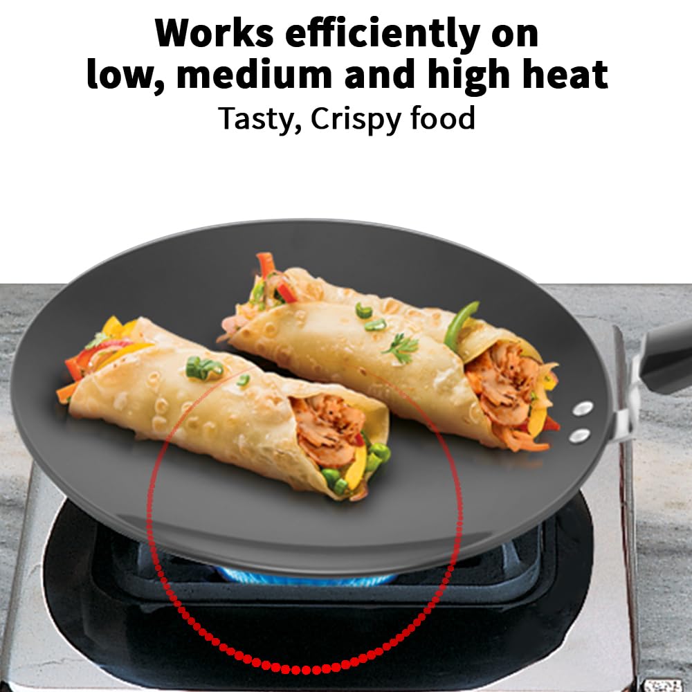 Hawkins Futura 30 cm Tava, Hard Anodised Tawa with Plastic Handle, Black (AT30P)