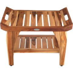 Teak Wood Shower Bench - Waterproof, Durable, Compact Spa Stool for Indoor & Outdoor Use - Non-Slip Rubber Feet