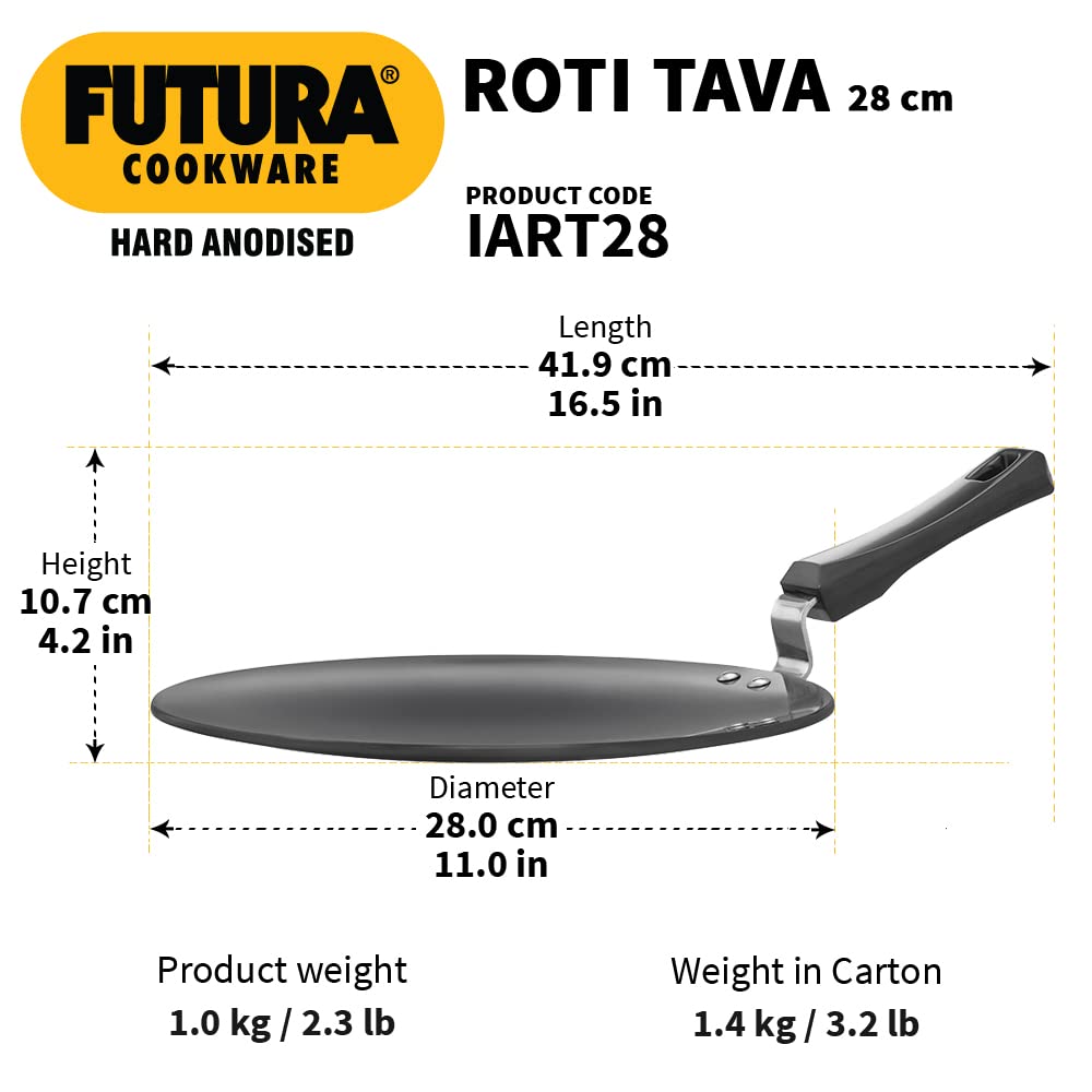 Hawkins Futura 28 cm Roti Tava, Hard Anodised Tawa, Induction Tawa, Black (IART28)
