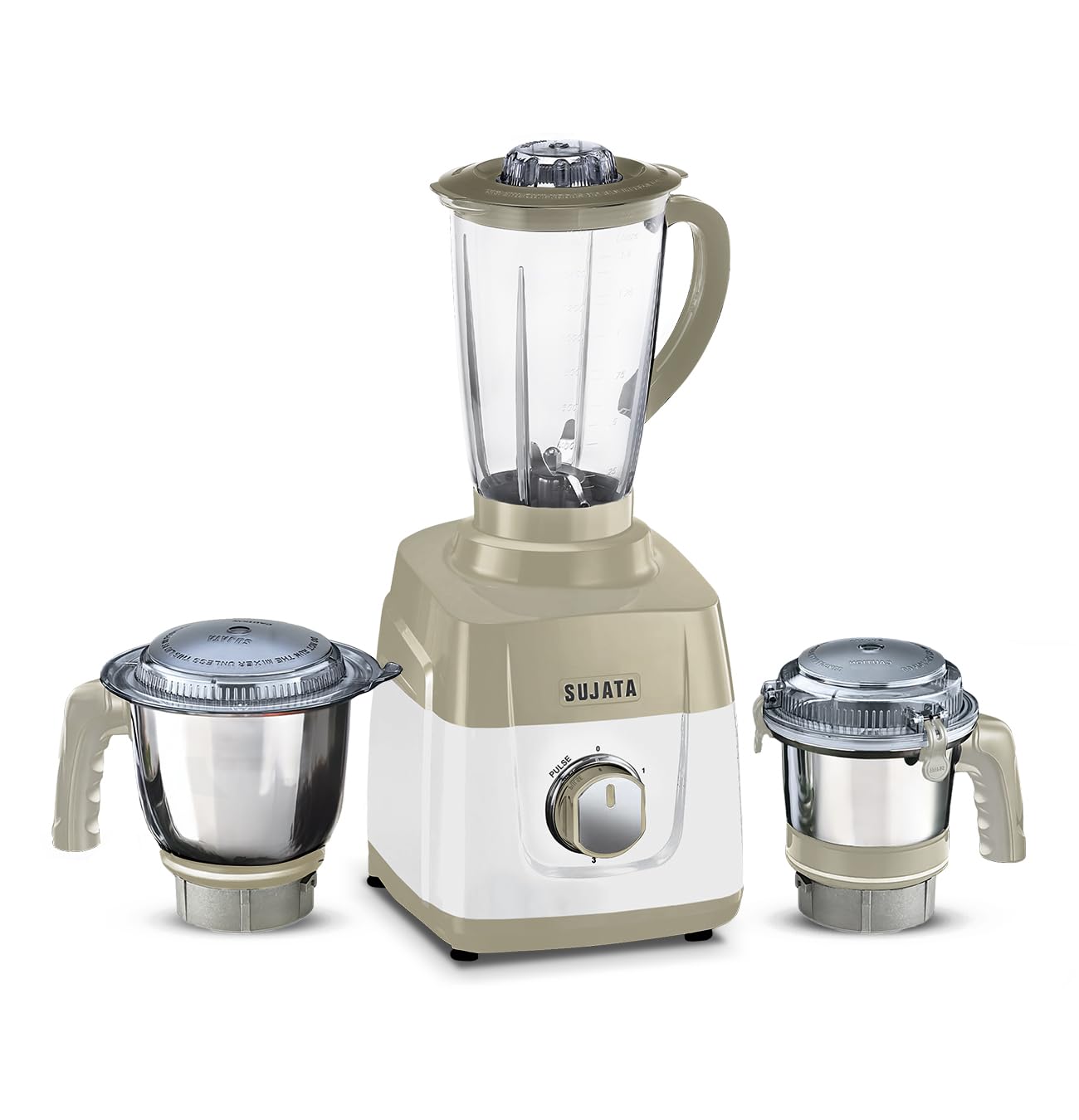 Sujata MG01 Mixer Grinder | 1000 Watts Double Ball Bearing Motor | 24000 RPM | Non-Stop 90 Mins Running | 3 Jars including 1750ml Blender, 1000ml Grinder, 500ml Chutney Jar | Beige & White
