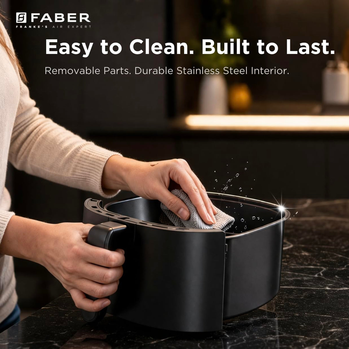 Faber 4L 1350W Digital Air Fryer | Fry, Bake, Roast | 85% Less Oil, 200°C Swirl Heating Technology |10-Preset Menu|Touch