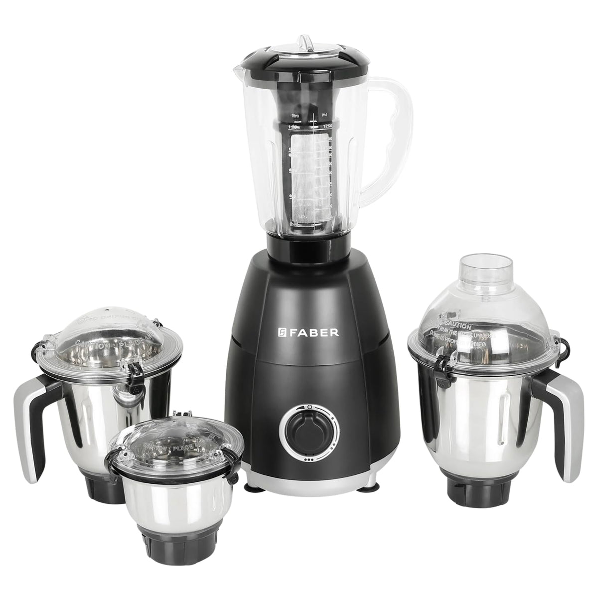 Faber Crown 800W Blender Mixer Grinder, 3 SS Clip Lock Jars + 1 PC jar || Low-Noise Copper Motor, up to 20000 RPM Speed 