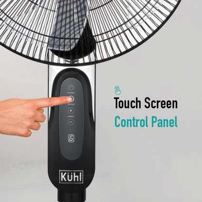 KUHL Inspira P1 | 400mm | BLDC Pedestal Fan with Remote | 5 wings | Touch Screen Control Panel | Height Adjustment | Tilt Mechanism, Swivel Function | Low Noise | Black