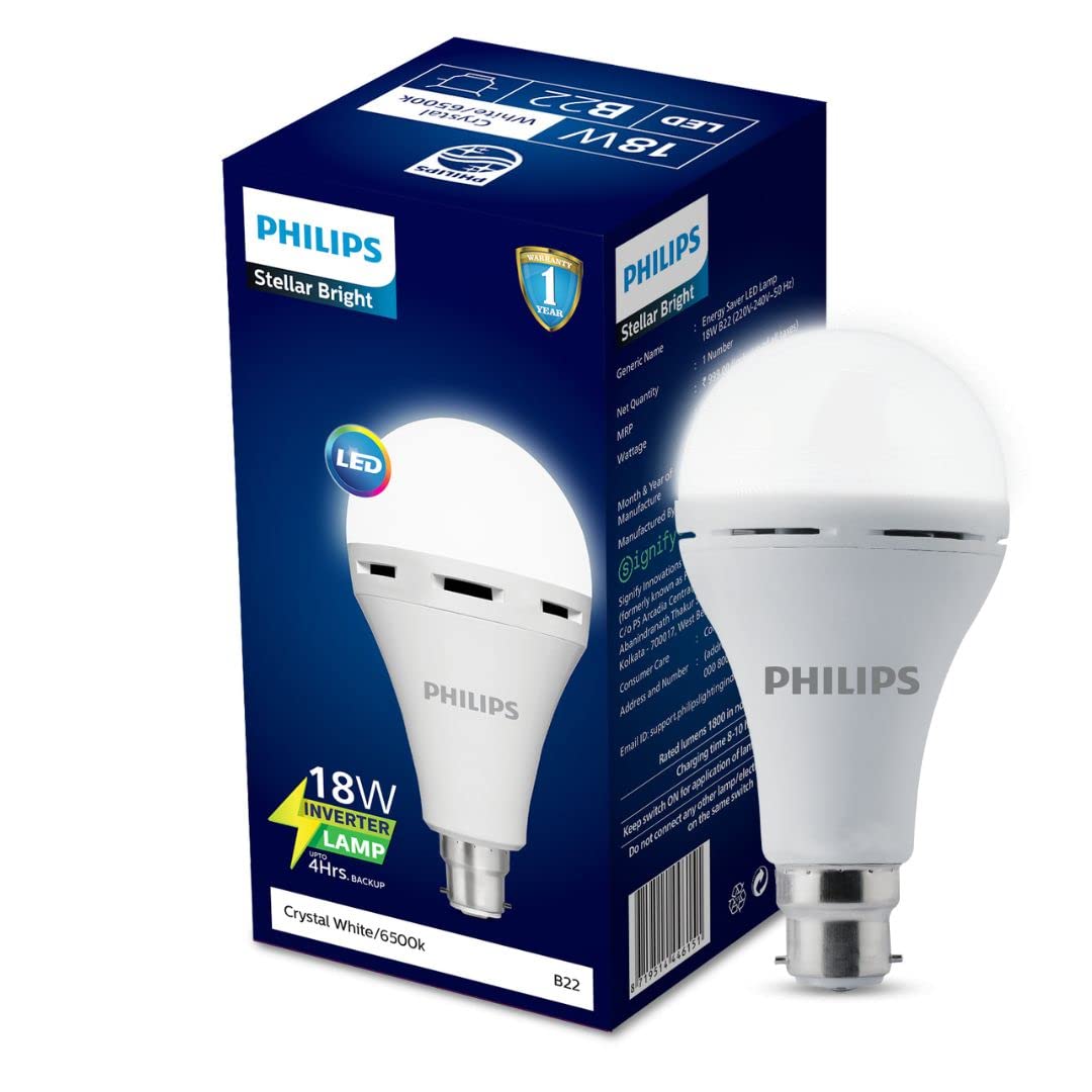 Philips 18W B22 LED Emergency Inverter Bulb (Crystal White, Pack of 1) (B09NNHB7D3)