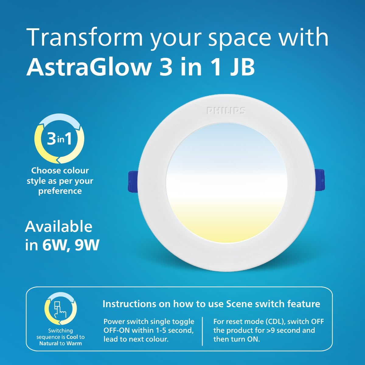 Philips 6W AstraGlow 3in1 LED Downlight