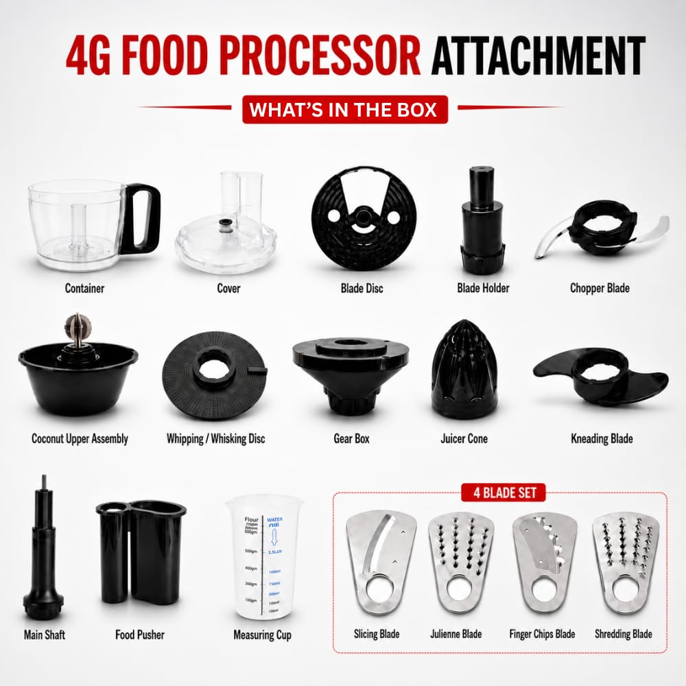 RIO 4G Food Processor Attachment with Coconut Scraper | Compatible with Sujata Mixer Grinder