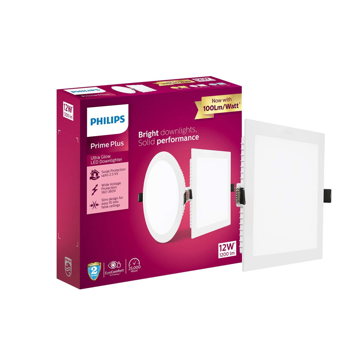 Philips 12W Square AP Plus UltraGlow LED DL Recessed LED Panel Ceiling Light (Pack of 1