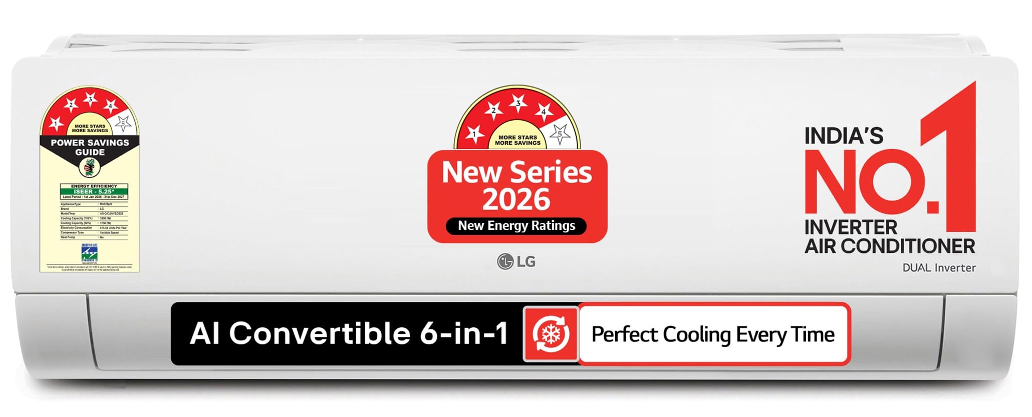 LG 1 Ton 4 Star DUAL Inverter Split AC (Copper, AI Convertible 6-in-1 with VIRAAT Mode, Faster Cooling & Energy Saving, 4 Way Swing, HD Filter with AntiVirus Protection, US-Q13JNYE, White)