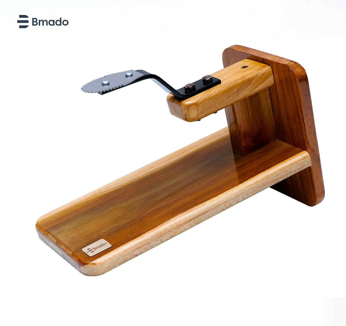 Bmado Traditional Polished Teak Table Top Coconut Scraper Chirava Grater Thengai Thuruvi with Stainless Steel Blade (Large, 1200g)