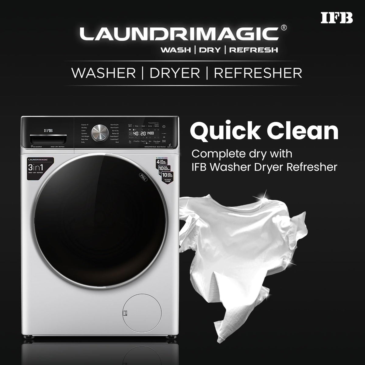 IFB 10 Kg/7 Kg/3 Kg 3-in-1, AI Powered, Fully Automatic Washer Dryer Refresher (IFB Laundrimagic®, EXECUTIVE PLUS ZXS, 9