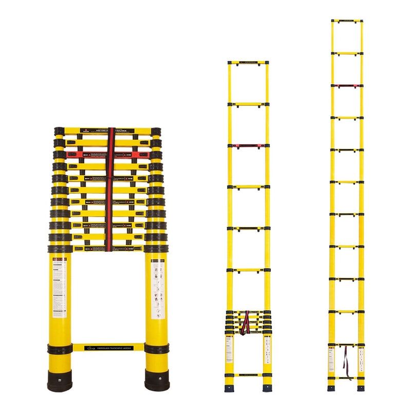 Corvids 4.0m (13 Feet) Portable & Compact Heavy-Duty FRP Telescopic Ladder with 10 Steps | Shockproof & Non-Conductive | Collapsible Multipurpose Ladder for Home, Industrial & Outdoor Use