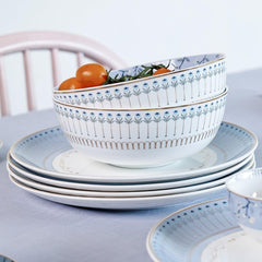 Magique by The Wishing Chair x ClayCraft : River of Flowers 20-Piece Ceramic Dinner Set with Gold | Floral Plates & Bowls | Elegant Glossy Finish | Perfect for Family Dinners | Festive Gifting