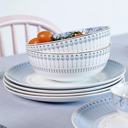 Magique by The Wishing Chair x ClayCraft : River of Flowers 20-Piece Ceramic Dinner Set with Gold | Floral Plates & Bowls | Elegant Glossy Finish | Perfect for Family Dinners | Festive Gifting