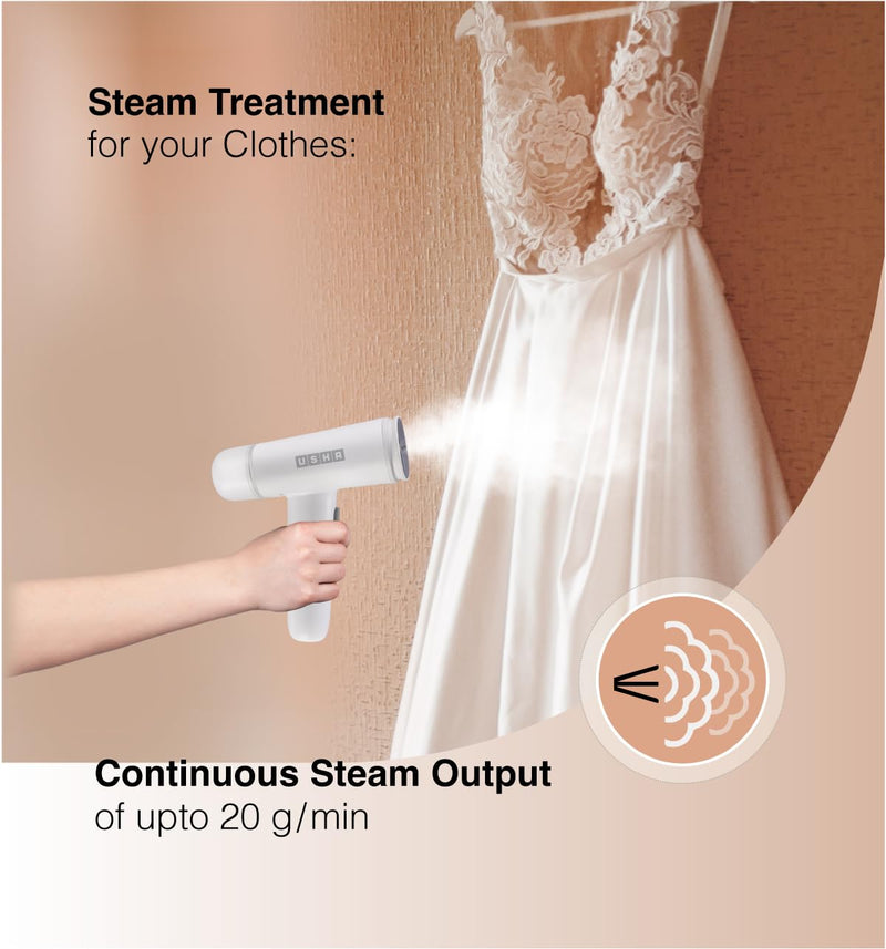 Usha Techne Direct 500, 1300Watt Garment Steamer for Powerful Vertical Steaming | Powerful Steam Output Upto 20gm/min | 80ml Water Tank Capacity | Light Weight & Portable | 2 Years Warranty | (White)