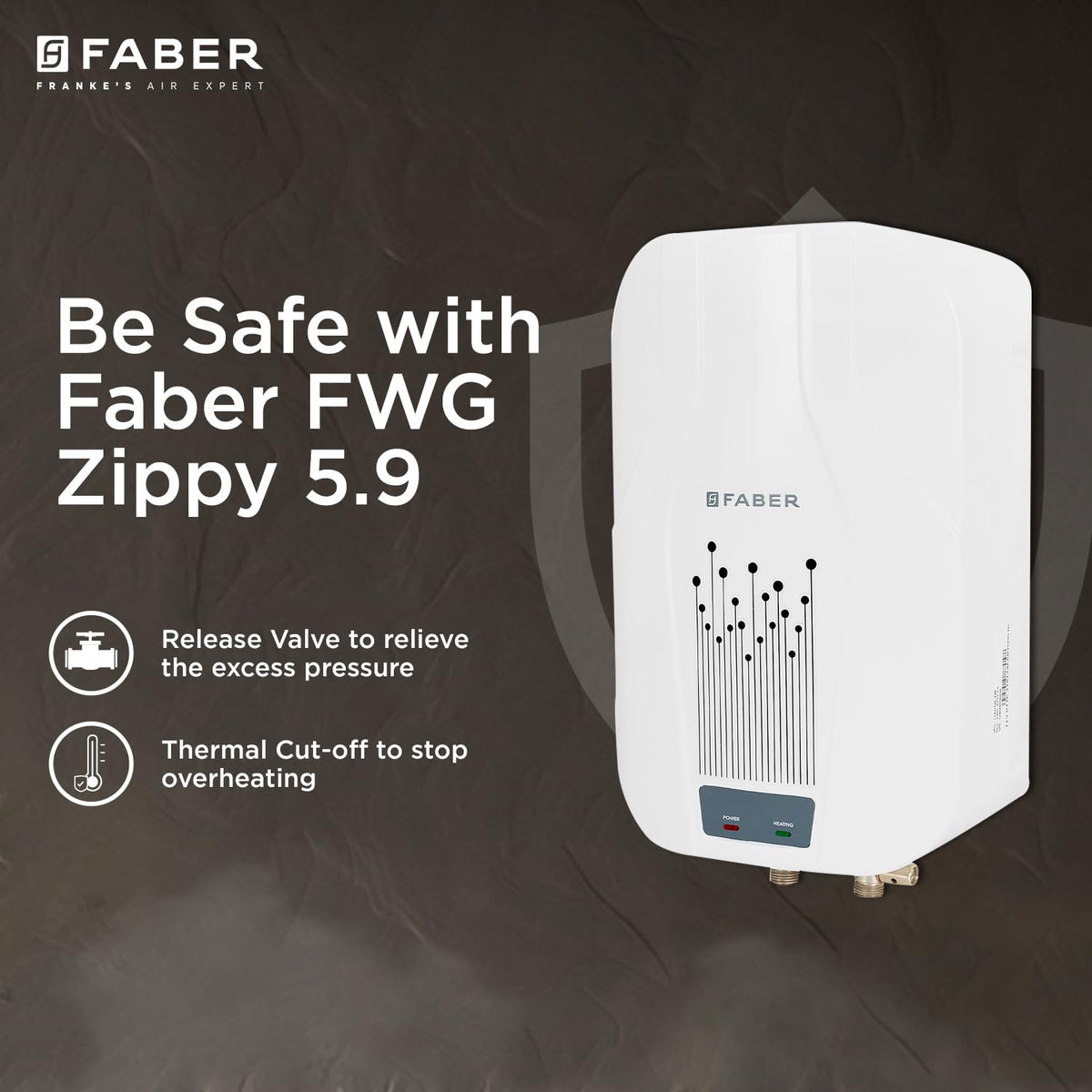 Faber Zippy Instant Geyser 5.9 Litre| 3000W | Free Pipe & Installation | Energy Efficient |5Yr Tank, 3Yr Heating Element