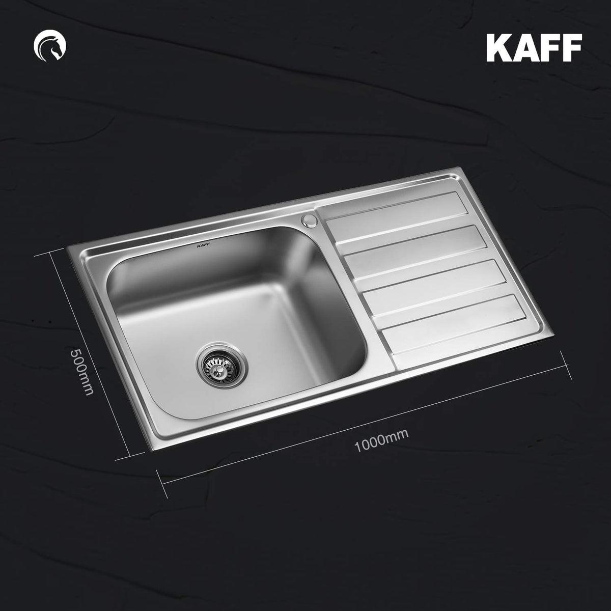 Kaff KSD 10 SBD Single Bowl with Drain Board Stainless Steel Sink Anti Condensation Coating Thick Sound Reduction pad on