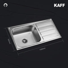 Kaff KSD 10 SBD Single Bowl with Drain Board Stainless Steel Sink Anti Condensation Coating Thick Sound Reduction pad on
