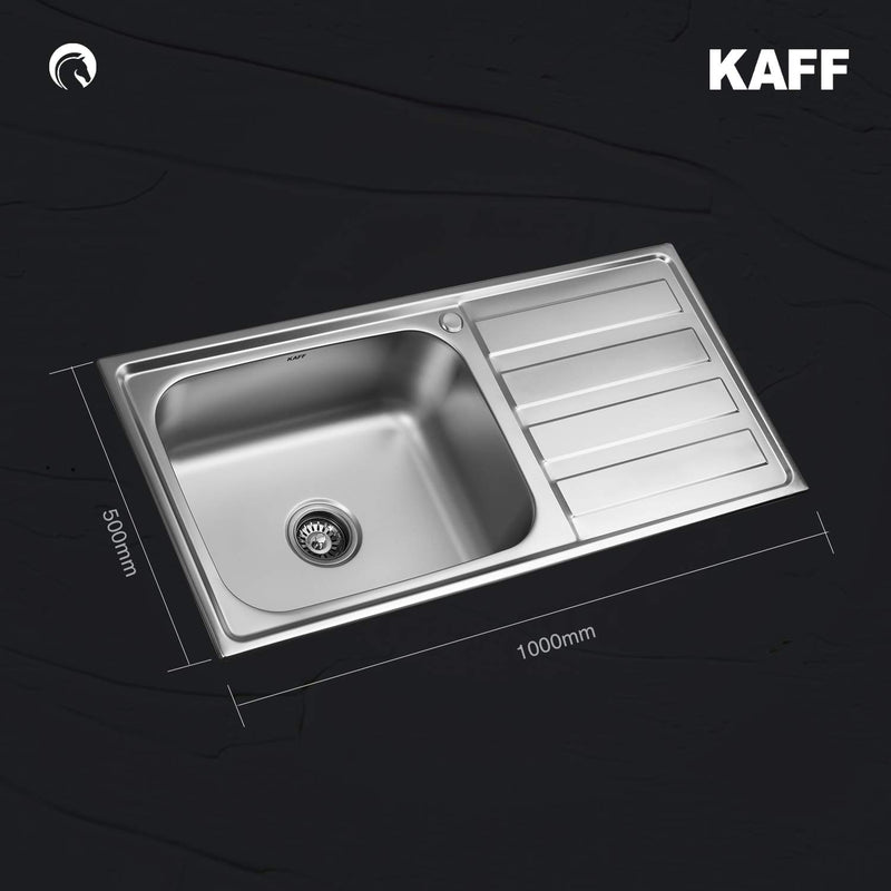 Kaff KSD 10 SBD Single Bowl with Drain Board Stainless Steel Sink Anti Condensation Coating Thick Sound Reduction pad on