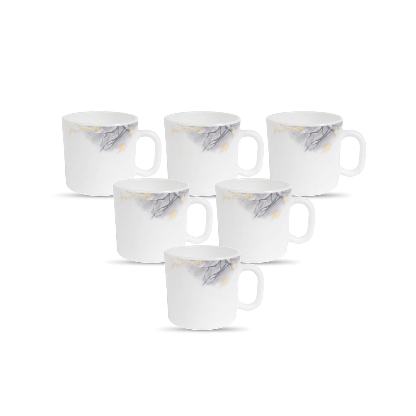 La Opala Diva, Pearl Collection Opal Glass Crockery | Coffee Mug Regular, Set of 6 | Twilight Clouds, 190 ml | for Tea & Coffee | Microwave Safe | 100% Vegetarian | Extra Strong | Super Light & White