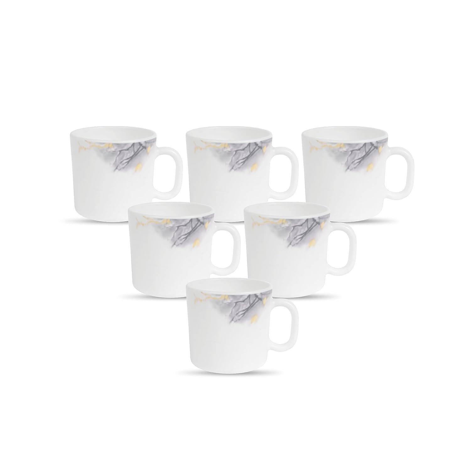 La Opala Diva, Pearl Collection Opal Glass Crockery | Coffee Mug Regular, Set of 6 | Twilight Clouds, 190 ml | for Tea & Coffee | Microwave Safe | 100% Vegetarian | Extra Strong | Super Light & White