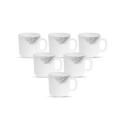 La Opala Diva, Pearl Collection Opal Glass Crockery | Coffee Mug Regular, Set of 6 | Twilight Clouds, 190 ml | for Tea & Coffee | Microwave Safe | 100% Vegetarian | Extra Strong | Super Light & White