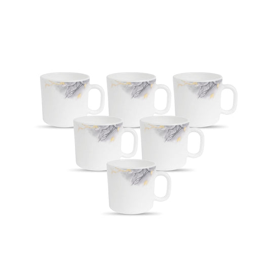 La Opala Diva, Pearl Collection Opal Glass Crockery | Coffee Mug Regular, Set of 6 | Twilight Clouds, 190 ml | for Tea & Coffee | Microwave Safe | 100% Vegetarian | Extra Strong | Super Light & White