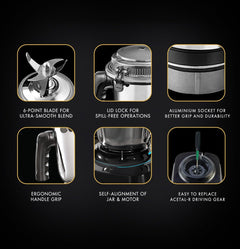 Sujata MG01 Mixer Grinder|1000 Watts Double Ball Bearing Motor|24000 RPM| Non-Stop 90 Mins Running|3 Jars including 1750ml Blender, 1000ml Grinder, 500ml Chutney Jar| (Black)