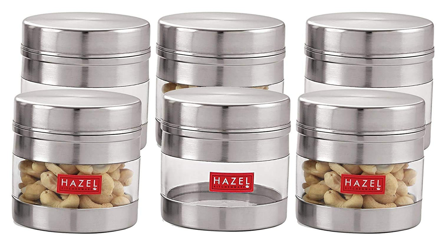 HAZEL Stainless Steel Kitchen Containers| 1 Ltr Each Transparent Kitchen Container Set with Matt Finish | Multipurpose Storage Box for kitchen containers, Set of 6