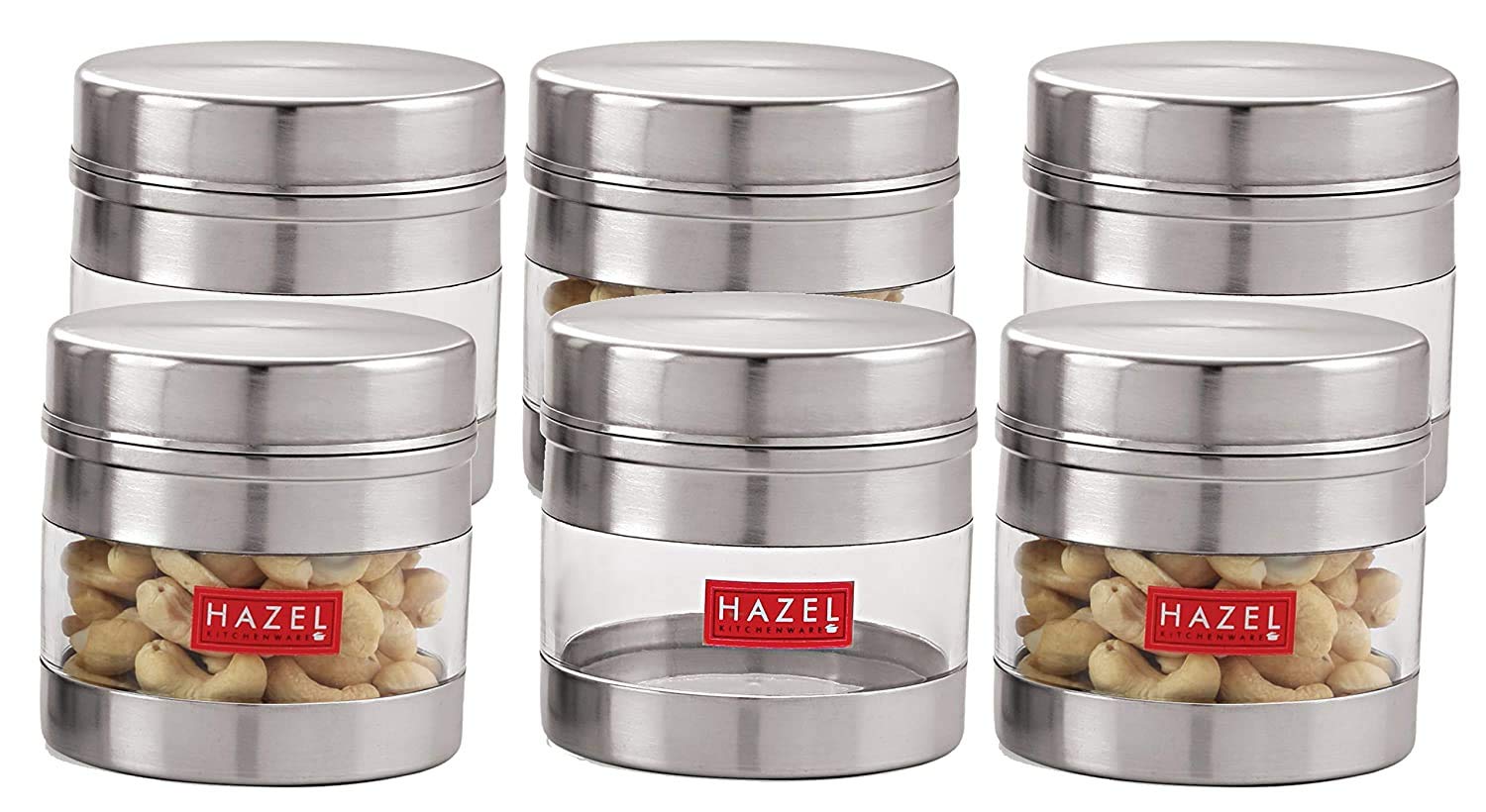 HAZEL Stainless Steel Kitchen Containers| 1 Ltr Each Transparent Kitchen Container Set with Matt Finish | Multipurpose Storage Box for kitchen containers, Set of 6