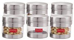 HAZEL Stainless Steel Kitchen Containers| 1 Ltr Each Transparent Kitchen Container Set with Matt Finish | Multipurpose Storage Box for kitchen containers, Set of 6